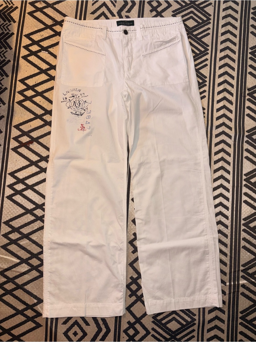Lauren Ralph Lauren White Wide Leg Pants Size 12 Naval Academy Nautical